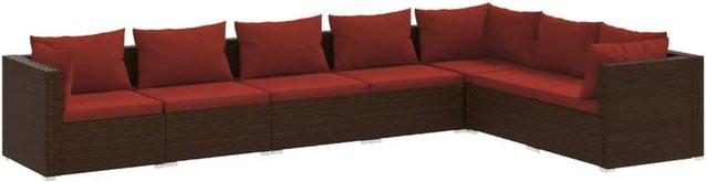 vidaXL 7-tlg. Garten-Lounge-Set aus Poly-Rattan in Braun mit Kissen und Metallgestell - Bild 1