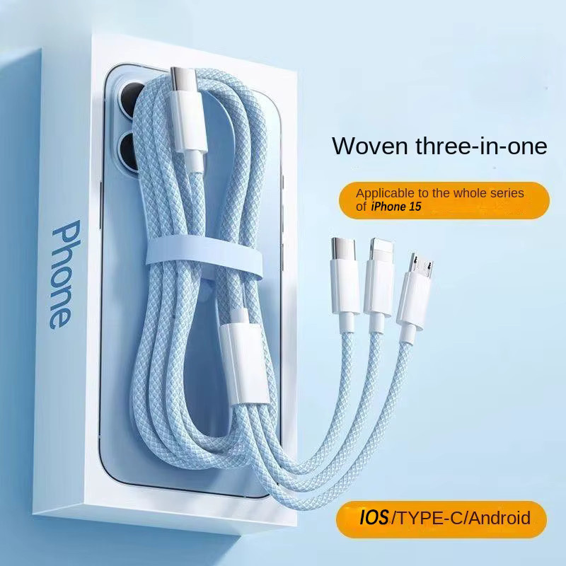 Xiaomi 3 in 1 Schnelllade-USB-Kabel mit 100 W für iPhone, Poco und Micro USB, Typ C, Grau - Bild 1