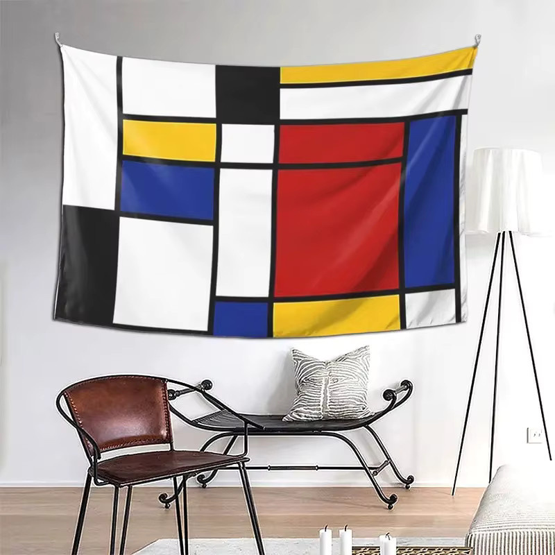 VIKAMA Mondrian Wandteppich mit geometrischem Farbblock-Design in Multicolour, abstrakte Kunst im minimalistischen nordischen Stil für dein Wohnzimmer - Bild 2