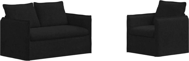 vidaXL Sofa 2-teiliges Set Schwarz Stoff mit Metallrahmen B/T/H: 136 x 82 x 85 cm und 75 x 82 x 85 cm - Bild 1
