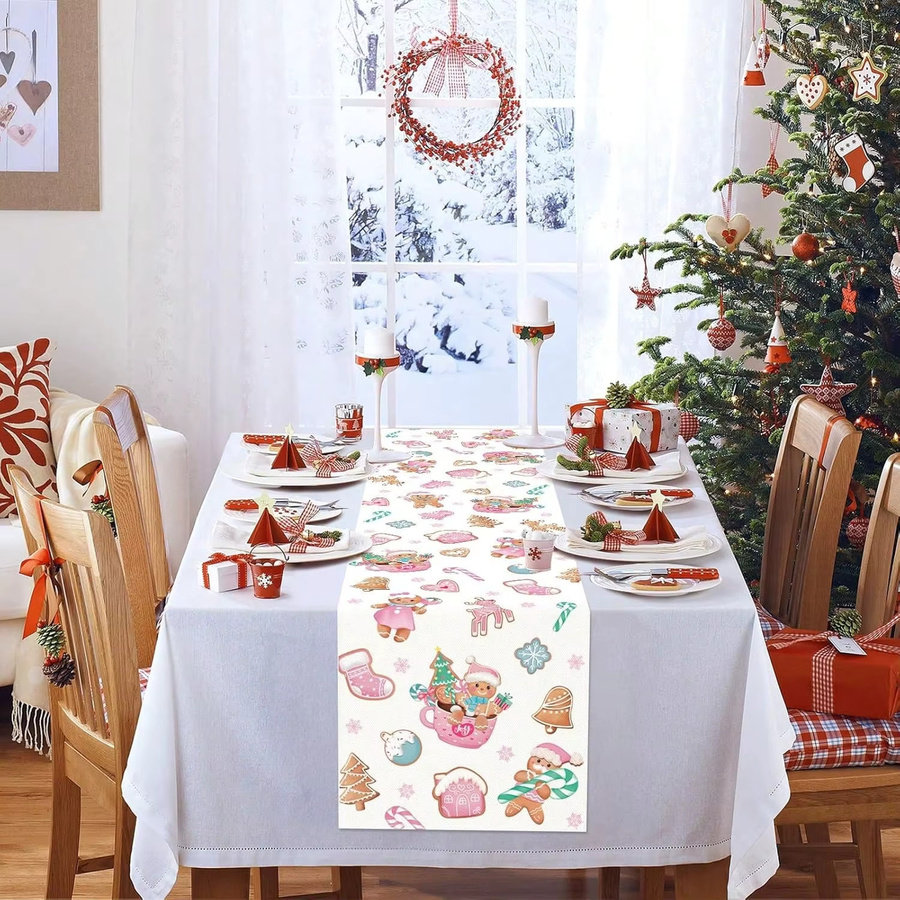 JIT Weihnachts-Tischläufer mit Lebkuchen, Zuckerstangen und Schneeflocken-Aufdruck, Weiß, B/T: 30 x 30 cm - Bild 3