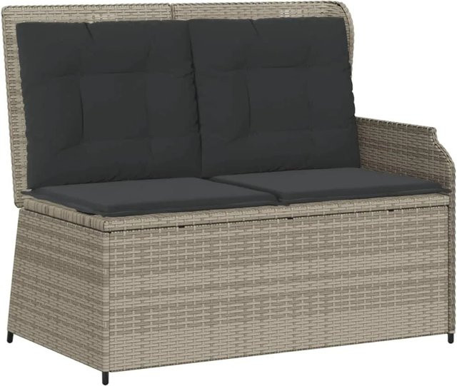 Verstellbare Gartenbank von furnicato aus PE-Rattan mit Kissen in Hellgrau, B/T/H: 110 x 67 x 95 cm - Bild 1