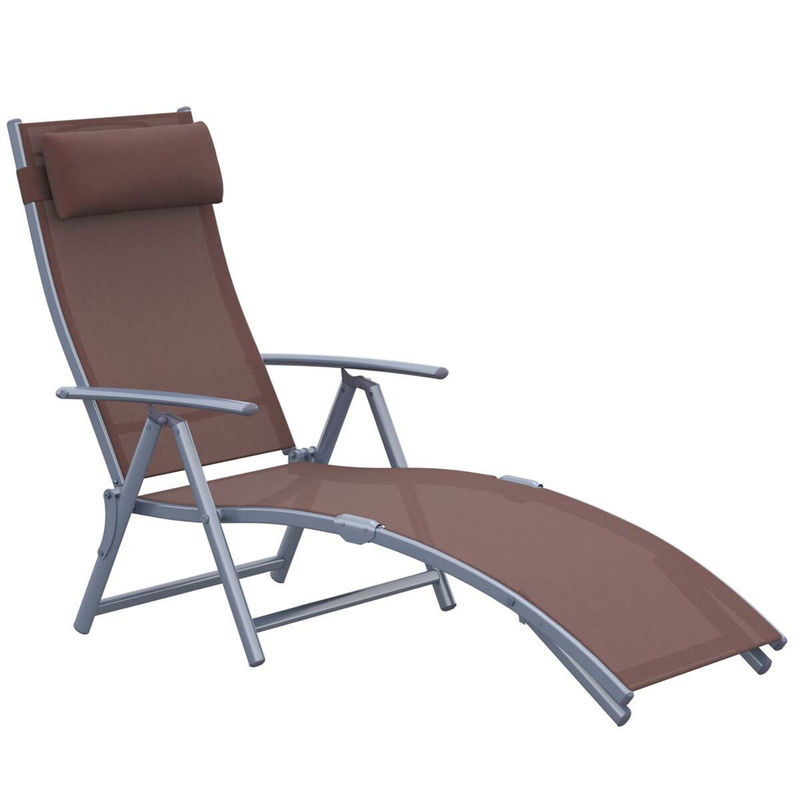 Outsunny Sonnenliege klappbar aus Metall und Textilene mit Kissen, Braun, B x H x T: 137 x 100,5 x 63,5 cm - Bild 4