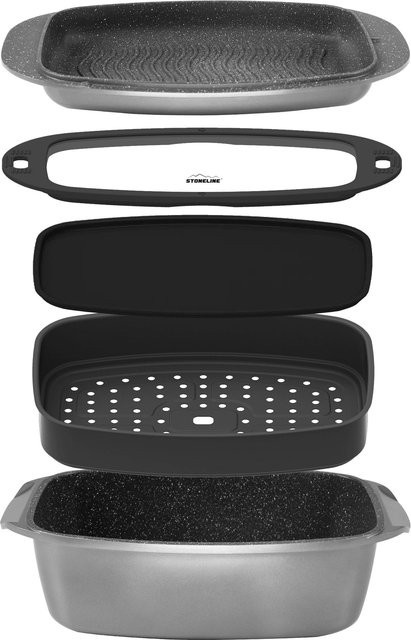 STONELINE 5-teiliges Bräter- und Back-Set mit Deckeln und Dampfeinsatz, Grau, B: 39,2 cm, T: 22,2 cm, H: 11,0 cm - Bild 1