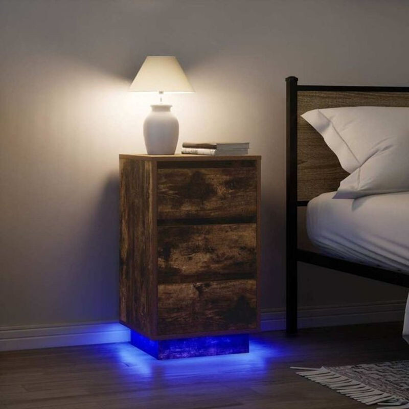 Vidaxl Nachttisch mit LED-Leuchten in Räuchereiche und Braun im Industrial Design, B/T/H: 38 x 34 x 65 cm - Bild 1