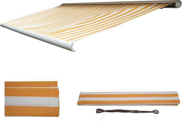 MCW Ersatz-Bezug für Markise H122 Vollkassette Sonnenschutz aus Polyester in Orange-Weiß B/T: 4 x 3 m - Bild 1