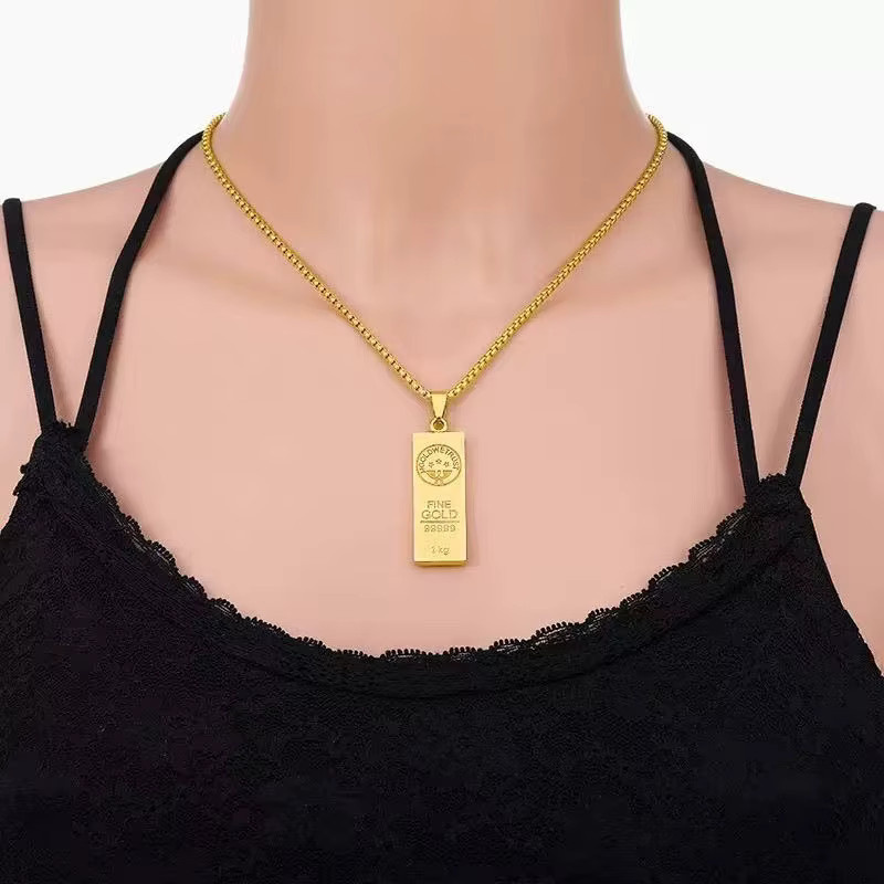 CYTUPR Halskette Edelstahl, Gold, Streifenanhänger, Unisex - Bild 4