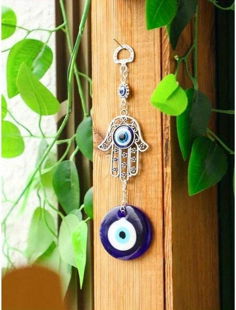 SZwatch Hamsa Hand Anhänger Blaues Auge Amulett aus Metall zur Wanddekoration - Bild 1