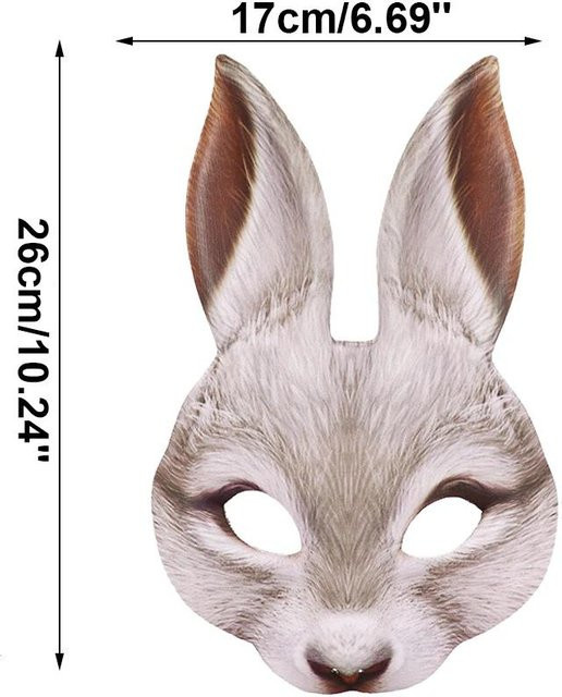 Realistische Hasenmaske, 3D Tier Halbgesichtsmaske, Grau, Schaumstoff - Bild 1