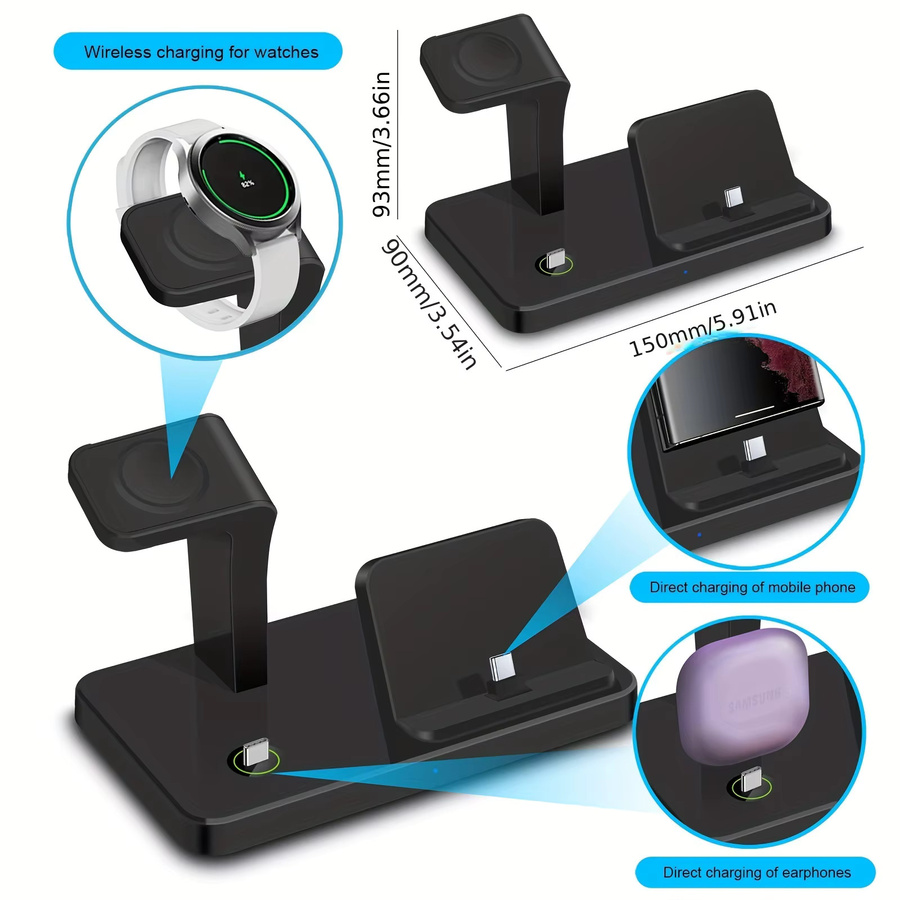 Samsung 3-in-1 Schnelles Kabelloses Ladegerät in Schwarz für Galaxy S24 S23 S22 Note 20 Z Flip Z Fold, Galaxy Watch und Buds - Bild 4