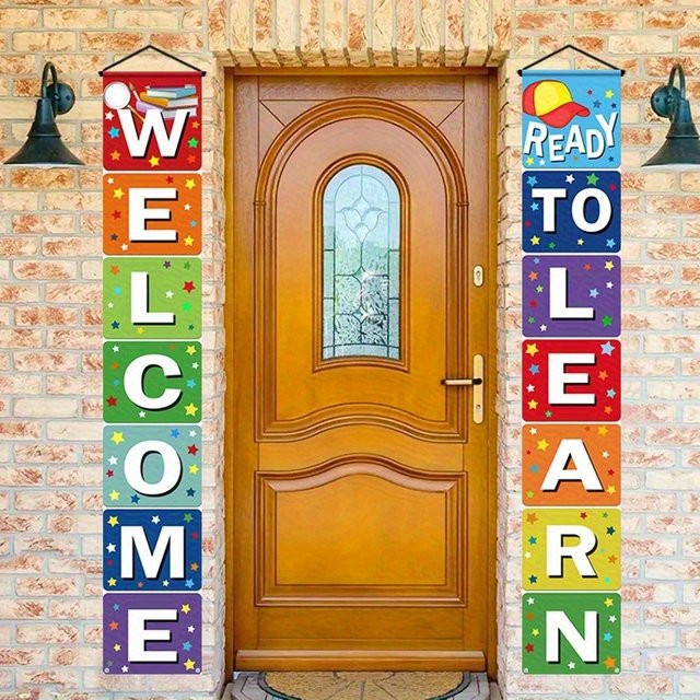 OURFETE Zurück zur Schule Banner, farbenfrohes vertikales Türbanner für Klassenzimmer und Veranda, Multicolor, Breite: 30 cm, Höhe: 180 cm - Bild 1