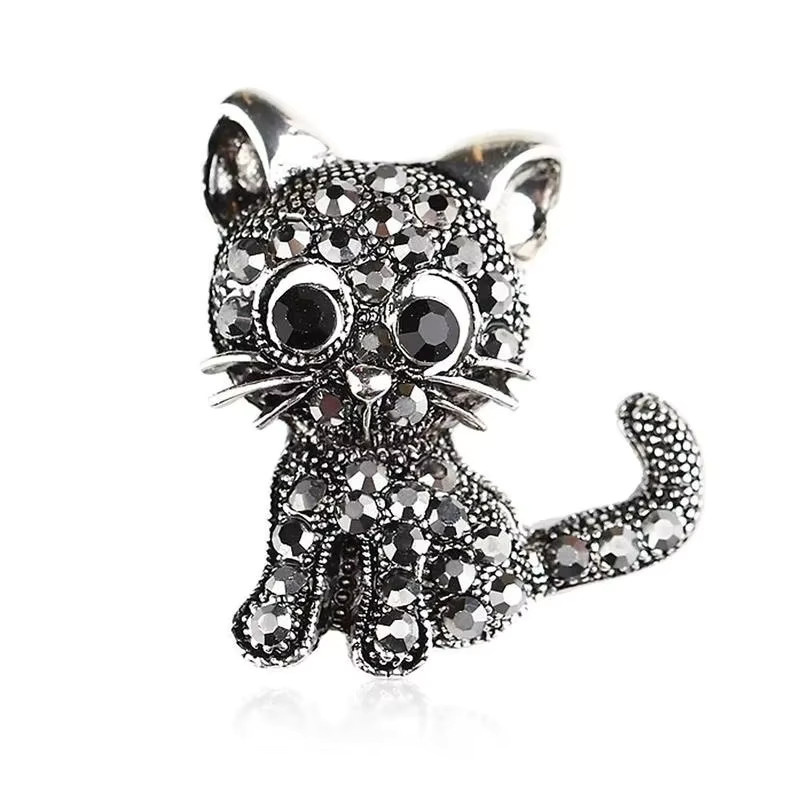 Katzen-Brosche, Silber, Kristall, Damen, Vintage - Bild 2