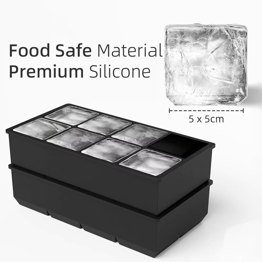 PERFFEE Eiswürfelform aus Silikon mit 8 Gittern für große quadratische Eiswürfel, Schwarz - Bild 2