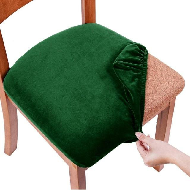 Waschbare Samt-Spandex-Sitzbezüge für Esszimmerstühle, elastische Kissenbezüge in Dunkelcyan - Bild 1