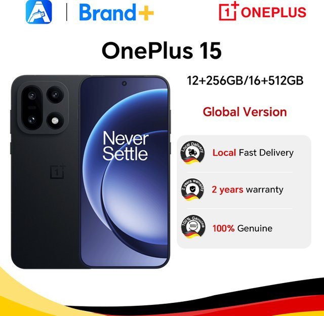 OnePlus 15 5G Smartphone Schwarz mit 512 GB Speicher, Snapdragon 8 Elite Gen 5, 165 Hz Display, 7300 mAh Akku, 120 W Ladung, NFC und eSIM - Bild 1