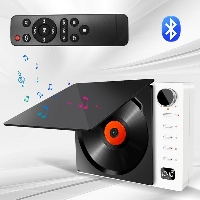 AINYSZIN Tragbarer Auto-CD-Player mit FM-Radio, Drahtlosem Lautsprecher und Fernbedienung in Weiß - Bild 1