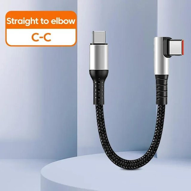Foucsontop USB Typ C zu Typ C Ladekabel mit 90 Grad Winkel, 6A Schnellladekabel, Schwarz, Länge: 25 cm - Bild 1