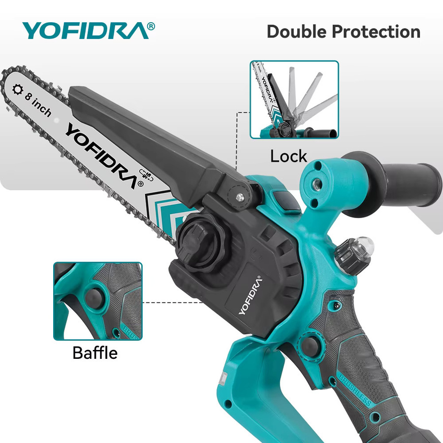 YOFIDRA Bürstenlose 8-Zoll-Elektrokettensäge 4500W mit Digitalanzeige und Akku für Holzbearbeitung und Beschneidung - Bild 4