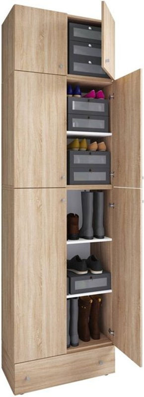 VCM Schuhschrank Lona Allzweckschrank aus Holz in Eiche Sonoma Nachbildung und Weiss, H x B x T: 240 x 70 x 39 cm - Bild 2