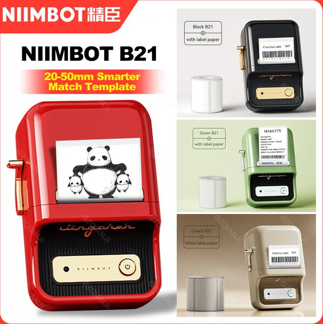 Niimbot B21 Drahtloser Bluetooth Thermo-Etikettendrucker für Barcodes und Preisschilder, tragbarer Mini-Etikettendrucker für Breiten von 20 mm bis 50 mm - Bild 1
