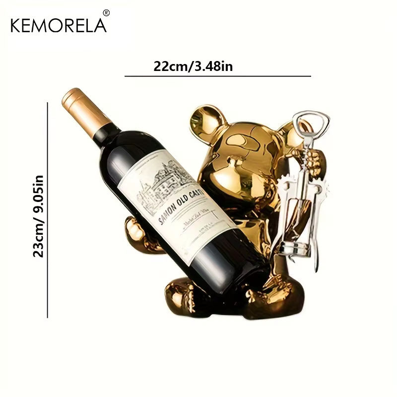 KEMORELA Keramik Weinregal mit Flaschenöffner in Cartoon-Design als dekoratives Tischregal für Küche und Bar in Gold oder Silber - Bild 4