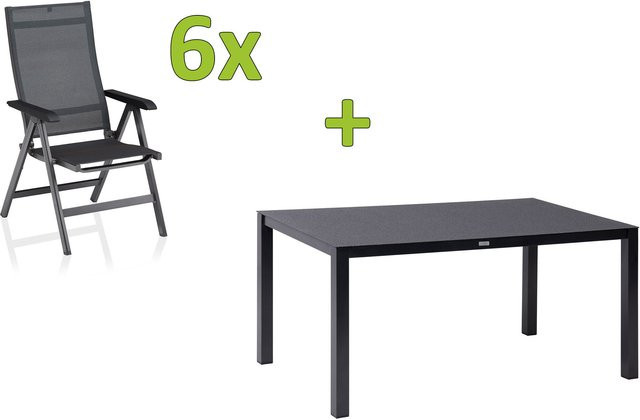 Kettler BasicPlus Premium Garten-Essgruppe in Anthrazit mit Tisch und 6 Klappstühlen aus Aluminium und Spraystone, Tisch Breite: 160 cm, Tiefe: 95 cm, Höhe: 74 cm - Bild 1