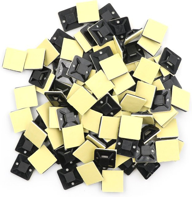 100 Stück Selbstklebende Kabelbinder-Halterung aus Kunststoff in Weiß, B/T/H: 20 x 20 x 6 mm - Bild 1