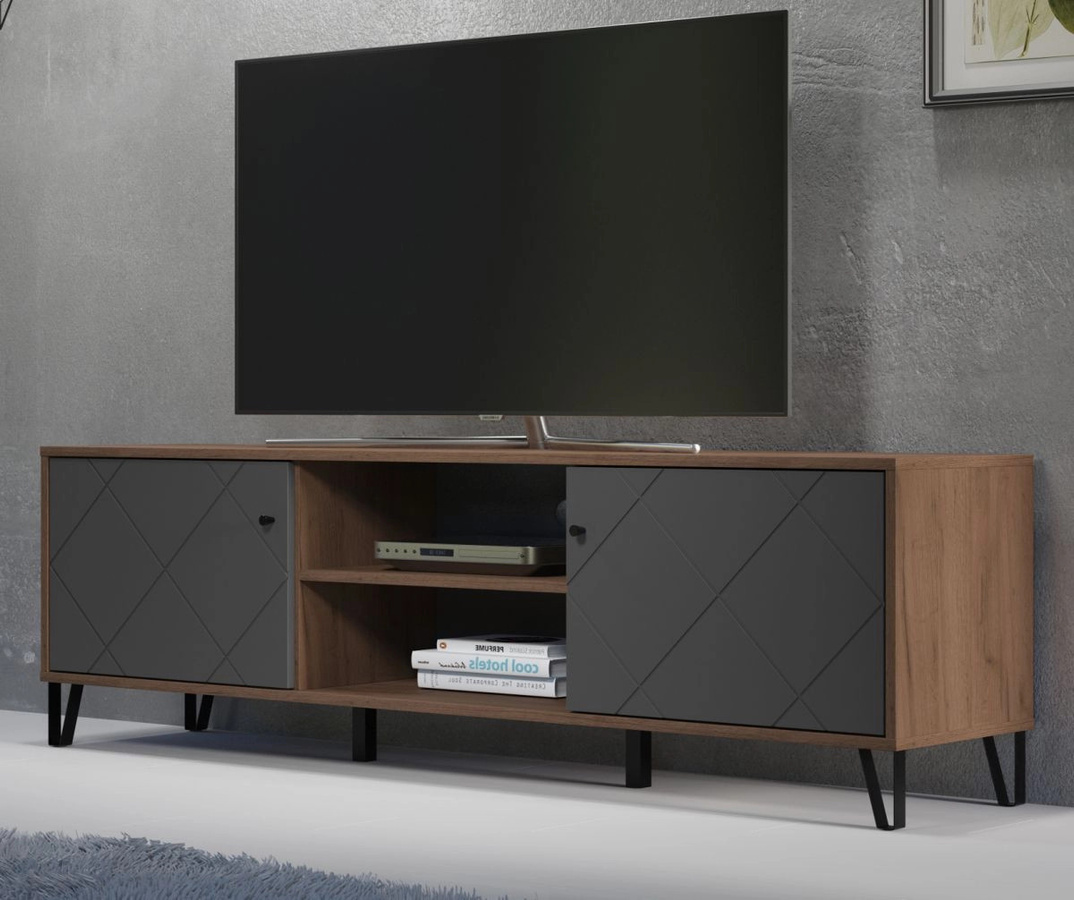TV-Lowboard Rhomba von TOP.FURN in Graphite Grau und Eiche Kraft Gold, B/T/H: 186 x 40 x 56 cm - Bild 1