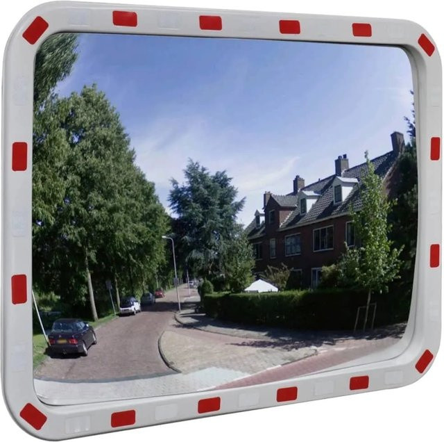 DELUKE Verkehrsspiegel MEDO Konvex Viereckig in Weiß und Rot mit Reflektoren, B: 80 cm - Bild 1