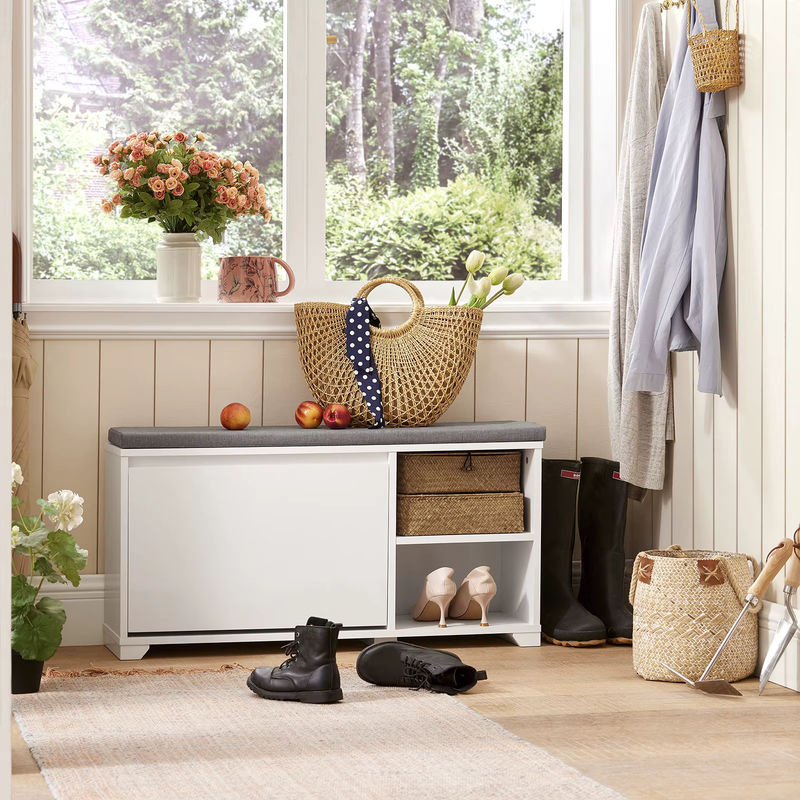 SoBuy Schuhbank FSR119-W in Weiß mit Sitzkissen und Drehtür, Klassisch und Minimalistisch, B/T/H: 90 x 24 x 47 cm - Bild 5