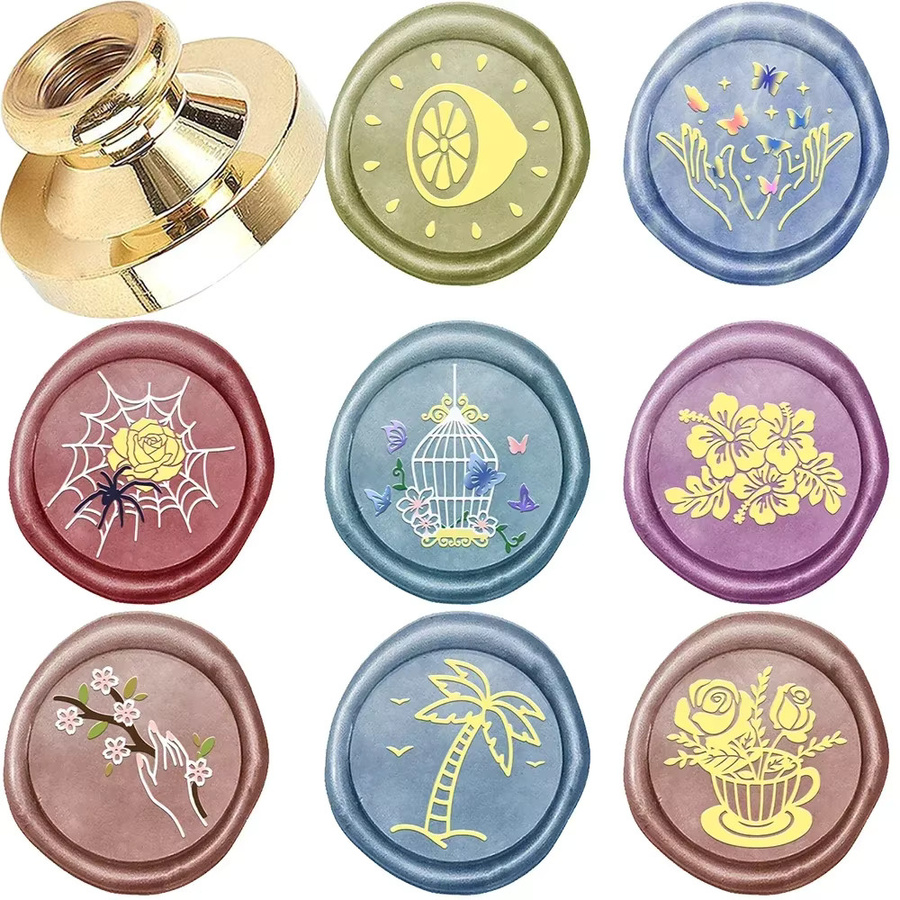 Runder Wachssiegel-Messingkopf mit Schmetterlings- und Blumenmustern in Silber zum Dekorieren von Geschenken, Umschlägen und Notizbüchern - Bild 2