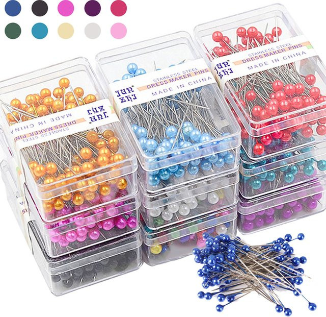 100 Stück Perlen-Pins in Multicolour für DIY-Näbzubehör, Durchmesser: 3,2 cm - Bild 1