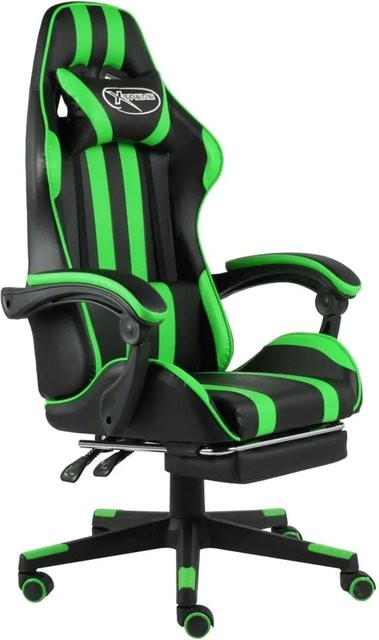 vidaXL Gaming-Stuhl mit Fußstütze in Schwarz und Grün aus Kunstleder mit Kopfstütze und Armlehnen - Bild 1
