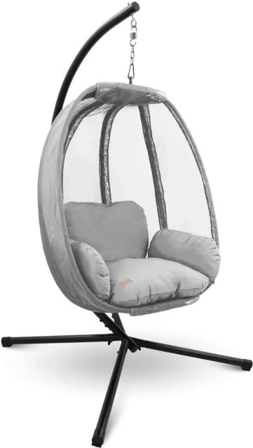 DELUKE Hängesessel MELA mit Gestell und Kuscheldecke, grauer Korbhängesessel mit Kissen aus Textilene für Indoor und Outdoor - Bild 1