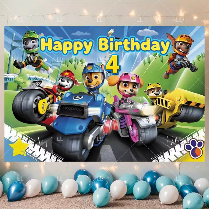 Paw Patrol Party Dekoration Hintergrund mit Cartoon Welken als Foto Kulisse für Kindergeburtstage, Mehrfarbig, Rechteckig - Bild 1