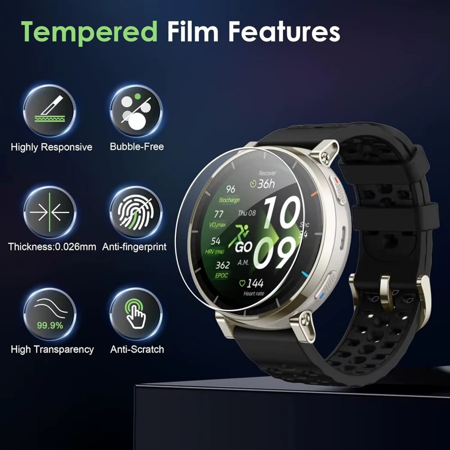 Amazfit Active 3 Premium Displayschutzfolie aus 9H gehärtetem Glas mit automatischem Ausrichtungs-Installationskit, transparent - Bild 3