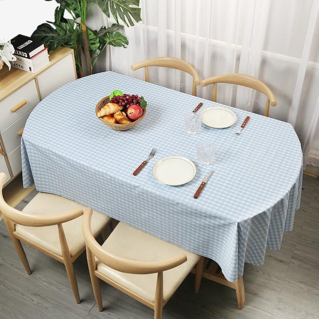 Ovale Tischdecke von STOLZE ROSE aus PVC in Blau mit floralem Design, wasserabweisend und ölbeständig, B/T: 135 x 185 cm - Bild 1