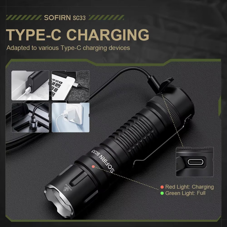 Sofirn SC33 taktische LED Taschenlampe mit XHP70.3 HI, 5200 lm, USB-C wiederaufladbar, Schwarz - Bild 2