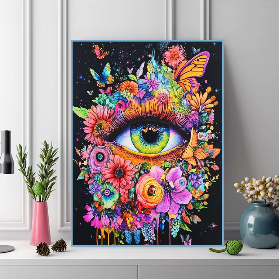 Momoart Diamantmalerei Augen-Porträt Abstrakt mit Blumen-Motiv als DIY Acryl Bastelset in Mehrfarbig, Breite: 30,0 cm, Höhe: 20,0 cm, Tiefe: 20,0 cm - Bild 3