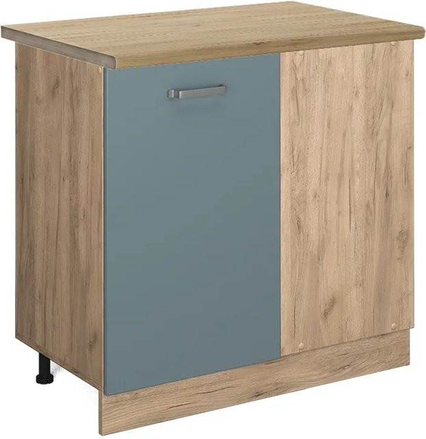 Vicco R-Line Eckunterschrank für die Küche in Blau-Grau und Eiche mit matten Scharniertüren, B/T/H: 86 x 60 x 81,6 cm - Bild 1
