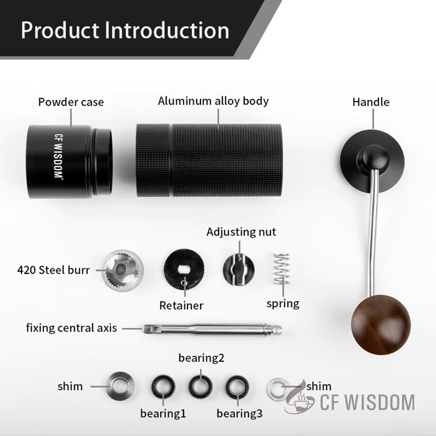CF Wisdom Manuelle Kaffeemühle Premium Kaffeebohnenmühle in Schwarz - Bild 6