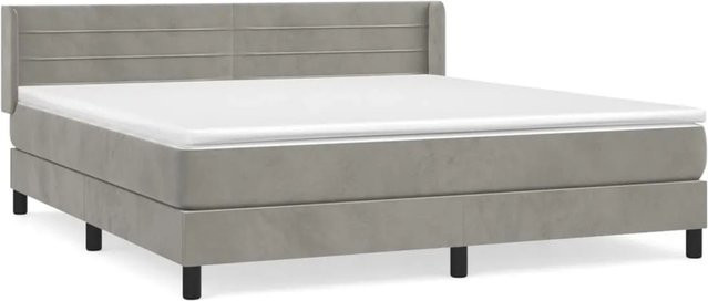 vidaXL Boxspringbett mit Matratze in Hellgrau aus Samt, Hybrid-Design mit Taschenfederkern, Breite: 160 cm, Tiefe: 200 cm, Höhe: 163 cm - Bild 1
