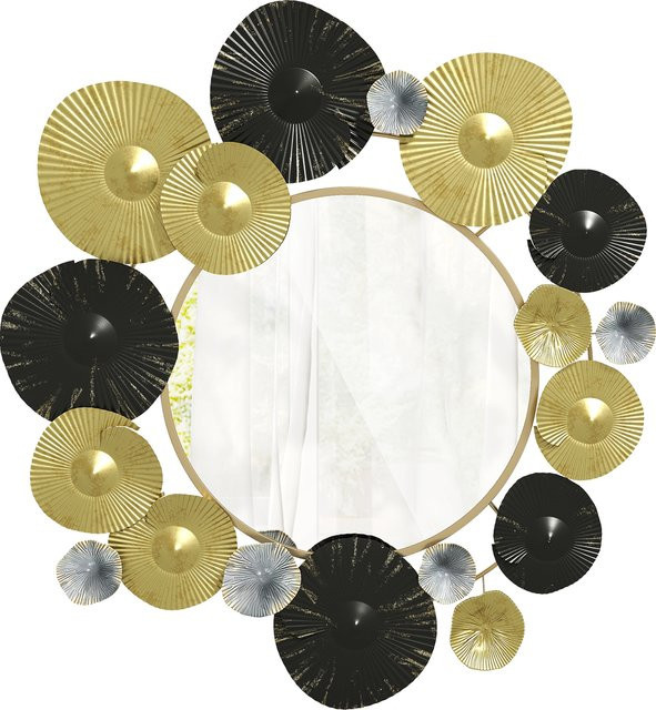Aosom Wandspiegel aus Metall in Gold und Schwarz, geometrische Wanddekoration für Wohnzimmer, Schlafzimmer oder Flur, B/H: 84 x 84 cm - Bild 1
