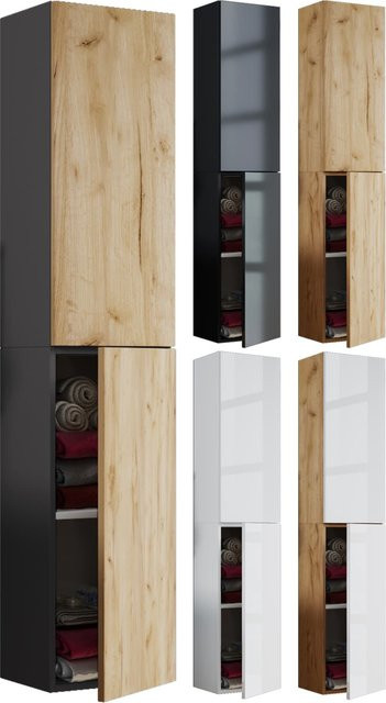 VCM Lendas Badezimmerschrank aus Holz mit 2 Türen und Fachböden, Wandregal, H x B x T: 150 x 33 x 22 cm - Bild 1