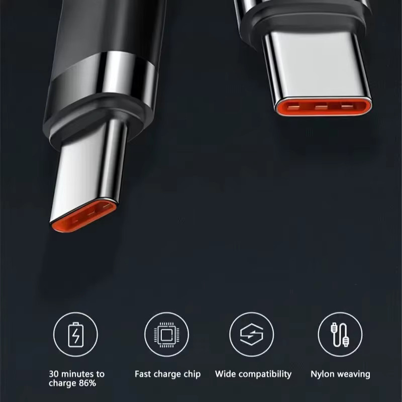 120W Dual Type-C Superschnelles Ladekabel mit 5A Hochgeschwindigkeits-Laden und Nylon-Geflecht in Schwarz und Silber - Bild 4