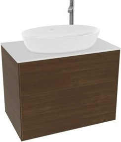 V&B Waschtischunterschrank Finion mit Wandbeleuchtung in Walnuss Furnier, Farbe Braun, Breite: 80 cm, Tiefe: 50,1 cm - Bild 1