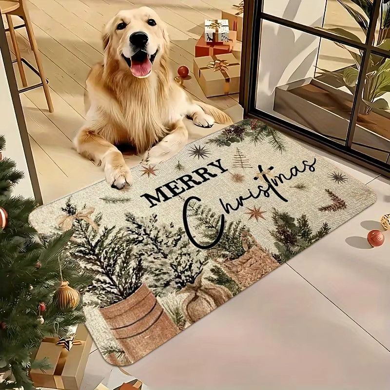 VIKAMA Weihnachtsteppich mit Kiefernnadel-Design, wasserdichte Fußmatte für Wohnzimmer und Schlafzimmer - Bild 4