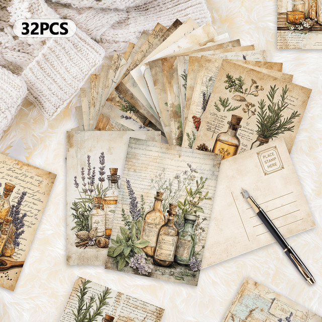 32 Stück Vintage-Kräuterpostkarten mit botanischem Motiv und floralen Illustrationen in Mehrfarbig - Bild 1