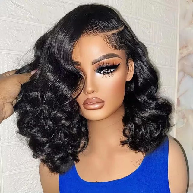 Lockige Brasilianische Echthaar Perücke Damen, Brown, 10inches - Bild 1