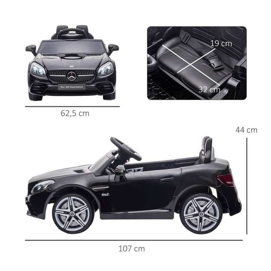 AIYAPLAY Elektroauto für Kinder, Schwarz, mit Fernbedienung, LED-Scheinwerfern, Sicherheitsgurt, Hupe, Musik, ab 3 Jahre - Bild 5